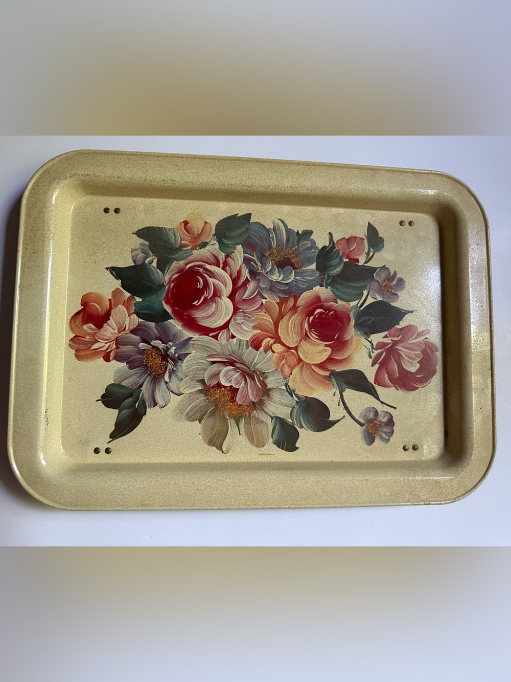 Vintage Floral Metal Lap Tray Table